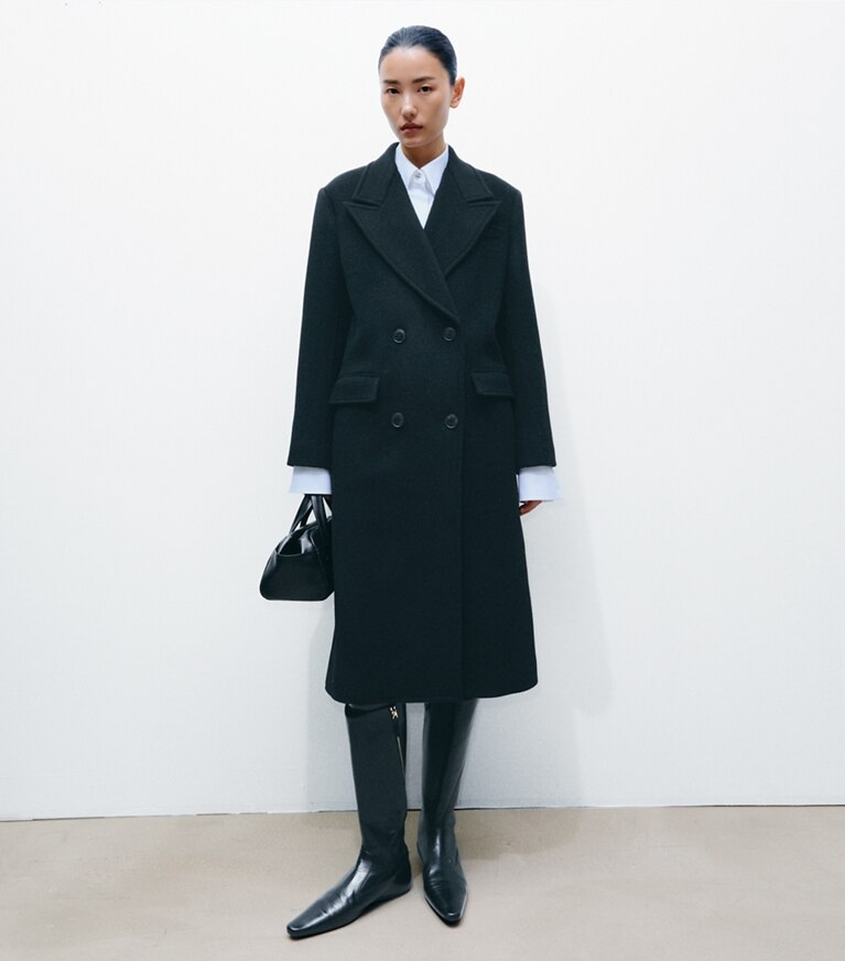 Tory Burch designer mäntel Zweireihiger Wollmantel in BLACK modell von vorn