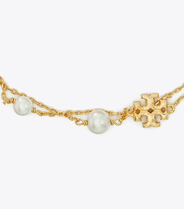 Tory Burch designer armbänder Zweireihiges Kira Armband mit Perlen in Rolled Gold/Pearl/Crystal detail