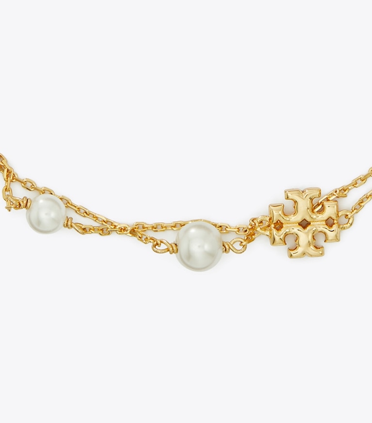 Tory Burch designer armbänder Zweireihiges Kira Armband mit Perlen in Rolled Gold/Pearl/Crystal front