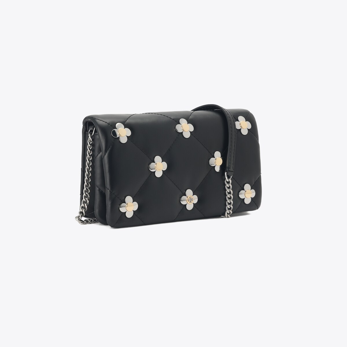 Tory Burch ブラック　チェーンウォレット キラ ダイヤモンドキルト マルチクローバー チェーンウォレット