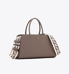 Tory Burch トリーバーチ　サッチェル　グレージュ センタージップ スモール サッチェルバッグ: レディース サッチェル