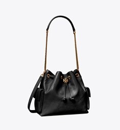 Charlie Quilted Drawstring Shoulder Bag in black | Tory Burch JP