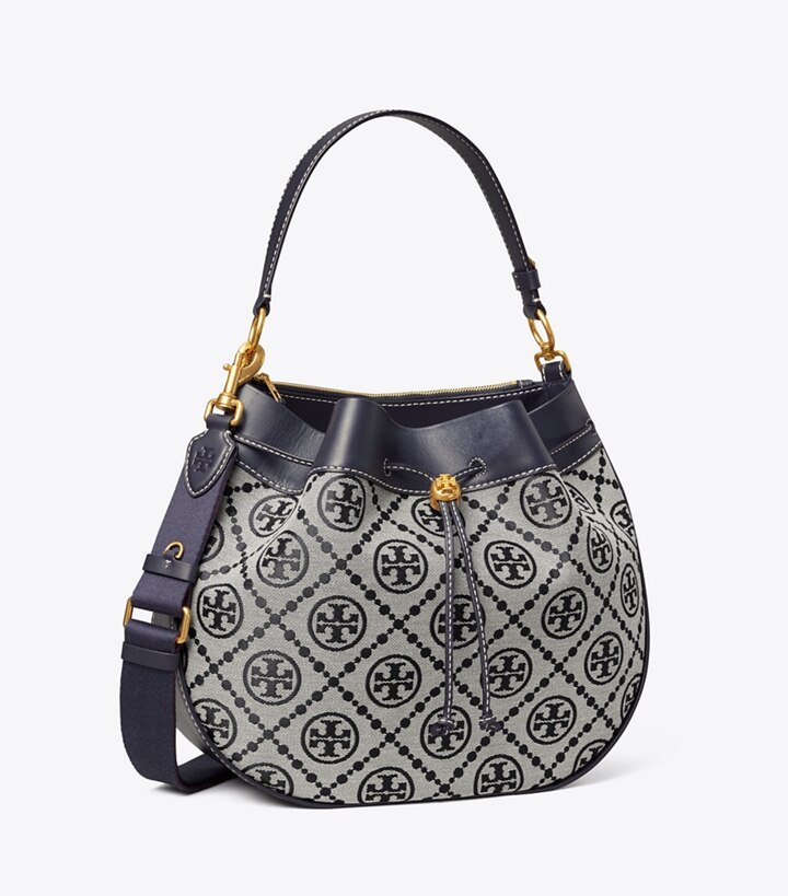 T Monogram Jacquard Drawstring Shoulder Bag: Women's Designer Hobo Bags ...