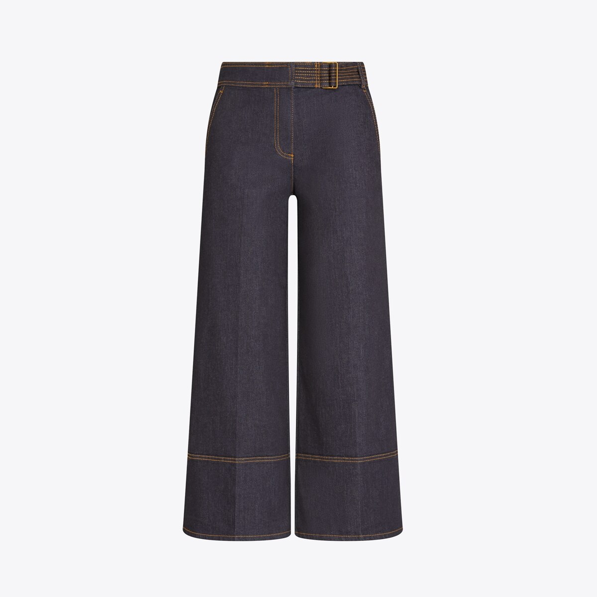 cropped wide leg denim trousers