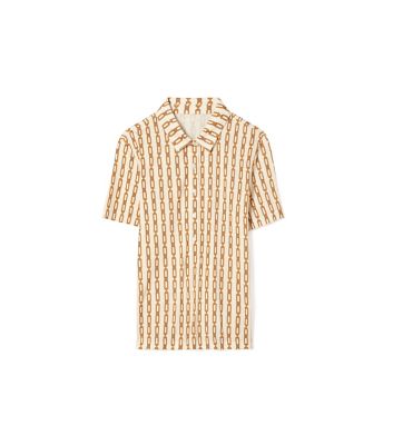 Tory Sport Tory Burch Performance Printed Polo In New Ivory Chain Logo