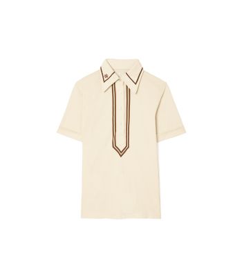 Tory Sport Tory Burch Retro Mercerized Cotton Polo In Sesame