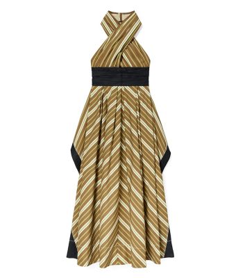 Tory Burch Variegated Stripe Poplin Dress In Brown Variegated Stripe