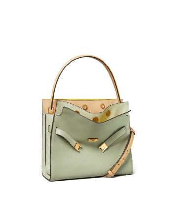 Tory Burch Lee Radziwill Small Double Satchel Bag In Pine Frost/rolled Gold