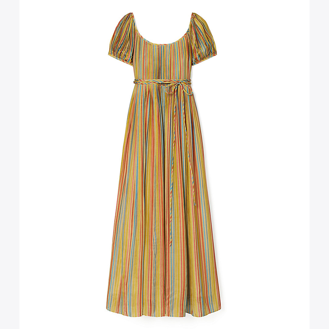 Shop Tory Burch Pleated Dress In Multi Stripe