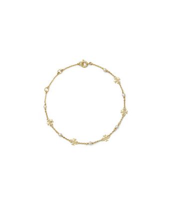 Tory Burch Kira Pearl Delicate Chain Bracelet In Tory Gold / Pearl