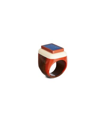 Tory Burch Geo Ring In Rolled Gold / Blue Multi