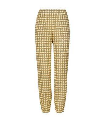 Tory Burch Printed Beach Pant In 3d Checkered Logo Lime