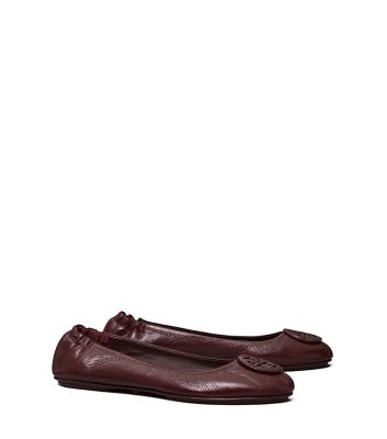 Tory Burch Minnie Leather Travel Ballet Flats In Plum