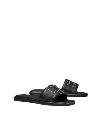 Tory Burch Double T Sport Slide, Wide In Perfect Black / Gold ModeSens