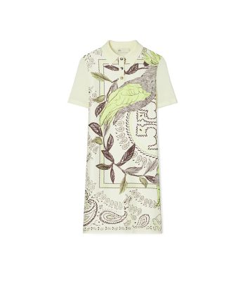 New Ivory / Mint Cockatoo Tory Burch シルクフロント ポロドレス 