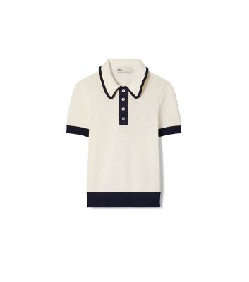New Ivory / Medium Navy Tory Burch レーヨン ポインテール セーター 
