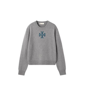 Medium Heather Gray Tory Burch エンブロイダリー ウールセーター 