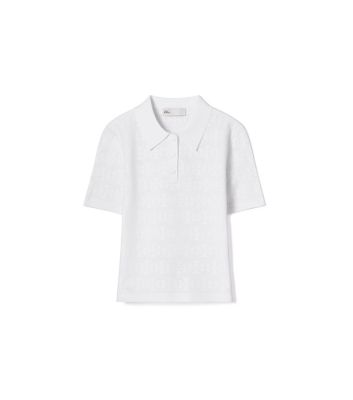 White Tory Burch ポインテール レーヨン ポロシャツ 
