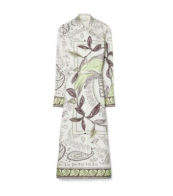Mint Cockatoo Tory Burch プリント シルク シャツドレス 