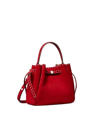 Toucan Red Tory Burch ロミー スエード ピックステッチ バケットバッグ 