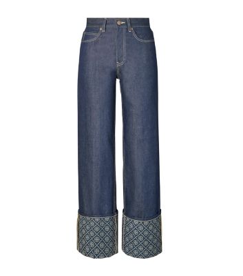 Raw/unwashed Tory Burch コントラスト カフ ストレートレッグ ジーンズ 