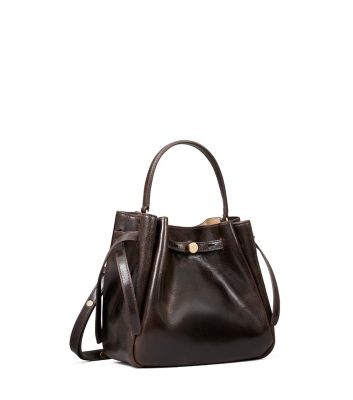 Dark Brown Tory Burch ロミー ディストレスト バケットバッグ 