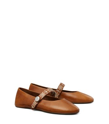 Cognac Tory Burch ロミー スタッド メリージェーン ワイド  
