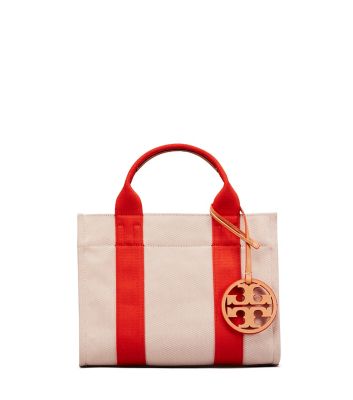 Tory Burch Miller Canvas Mini Tote In Natural Natural Vachetta