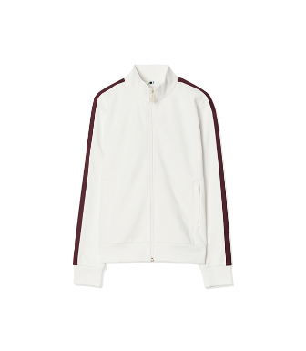Tory Sport Double-stripe Track Jacket In Snow White/winetasting