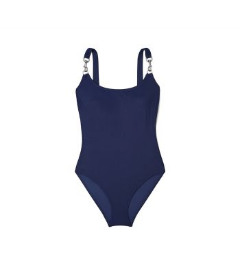 Tory Burch Clip Tank Swimsuit In Navy Blue