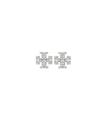 Shop Tory Burch Kira Pavé Stud Earring In Tory Silver/crystal