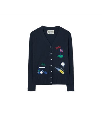 Tory Sport Performance Cashmere Fairway Cardigan In Navy Blue