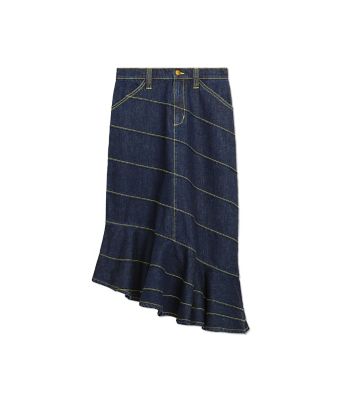 Tory Burch Asymmetric Stitch Denim Skirt  