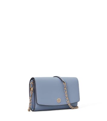 Tory Burch Robinson Leather Wallet On Chain In Bluewood ModeSens