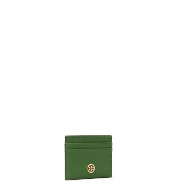 Tory Burch Robinson Leather Card Case In Arugula