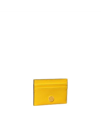 Tory Burch Robinson Leather Card Case In Lemon Drop