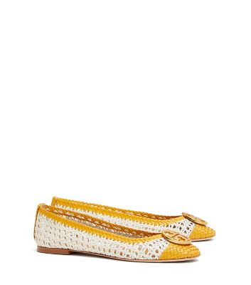 Perfect Ivory / Daylily Tory Burch Chelsea Woven Cap-toe Ballet Flat 