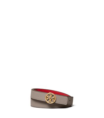 Tory Burch 1" Reversible Belt In Gray Heron/red Apple/gold