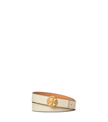 Tory Burch 1" Reversible Belt In New Ivory/natural Vachetta/gold