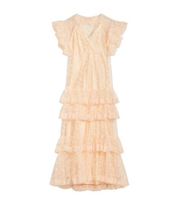 Tory Burch Flocked Tulle Ruffle Gown  