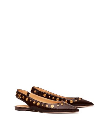 Tory Burch Kira Stud Slingback Flats In Dark Black Cherry / Dark Black  Cherry | ModeSens