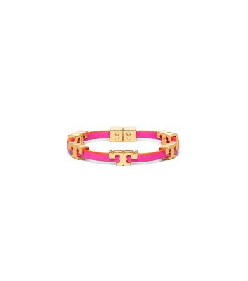 Tory Burch Serif-t Single Wrap Bracelet In Tory Gold/fire Pink/orange Juice