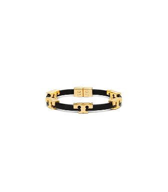 Tory Burch Serif-t Single Wrap Bracelet In Tory Gold/black