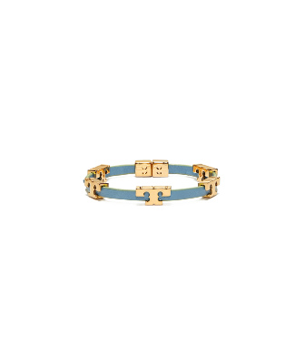Tory Burch Serif-t Single Wrap Bracelet In Tory Gold/dauphin Blue
