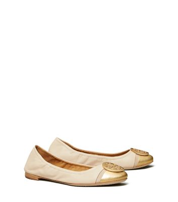 Tory Burch Minnie Metallic Cap-toe Ballet Flat In Dulce De Leche/gold