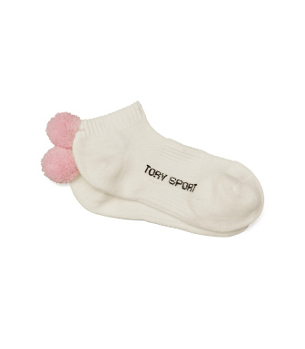 Tory Sport Performance Compression Pom-pom Sock In Snow White / Pink Pirouette
