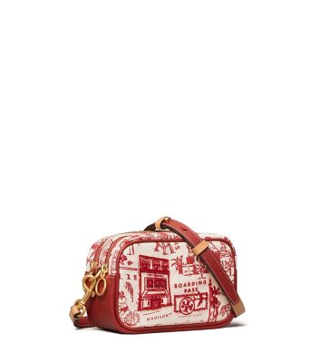 Shop Tory Burch Perry Printed Canvas Mini Bag In Red Destination