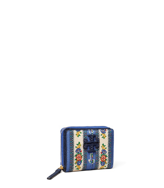 Tory Burch Mcgraw Floral Bi-fold Wallet In Blue Tea Rose Border | ModeSens