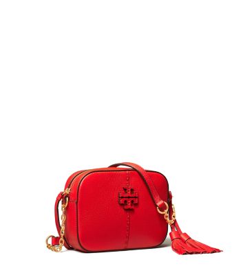 Tory Burch Mcgraw Mini Leather Crossbody Camera Bag In Red