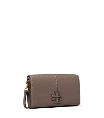Tory Burch Mcgraw Wallet Crossbody In Silver Maple